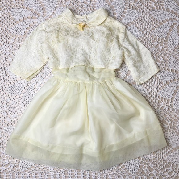 Vintage 1950s Little Miss Robin Baby Girl 4t Yellow Sheer Dress Cropped Jacket - Picture 2 of 12